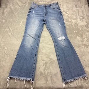 No Boundaries Womens Blue Distressed Flare Jeans Frayed Hem Size 11 (30x30)